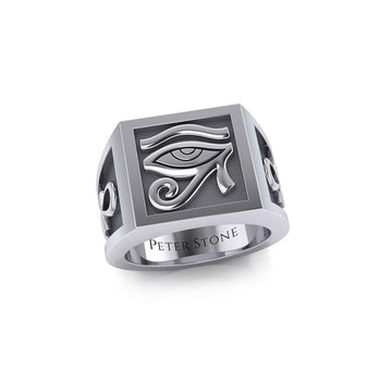 The Eye of Horus and Ankh Silver Signet Men Ring TRI1980 - Jewelry